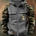 Felpa con cappuccio e zip cargo da uomo con maniche camo giacca sportiva invernale - Taglia S / Top / Tono Grigio Camo (25)