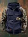 Felpa con cappuccio zip uomo tattica patchwork mimetica casual invernale top - Taglia S / Top / Blu Scuro Camo (26)