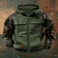 Felpa con cappuccio tattica retrò da uomo con tasche multiple e maniche camouflage. - Taglia S / Top / Verde Patchwork Camouflage Digitale (Stile 32)