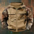 Felpa con cappuccio uomo vintage tattica con zip tasche multiple felpa casual moda - Taglia S / Top / Cachi Camo Testa di Toro (37)