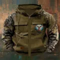 Felpa con cappuccio e zip da uomo stile rétro color-block con tasche multiple. - Taglia S / Top / Verde Militare Camo Testa di Cervo (38)
