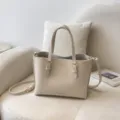 Bolso tote de gran capacidad estilo coreano, bolso de hombro de cuero PU versátil para mujer. - Blanco Sin Colgante