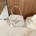 Minimalist suede handbag for women, chic beige shoulder crossbody bag with large capacity. - Beige Without Pendant