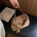 Niche textured women's handbag brown suede retro minimalist large capacity shoulder bag - Brown No Pendant