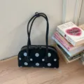Bolso bandolera de bolos con lunares negros, elegante bolso informal de doble asa para mujer. - Negro sin Colgante