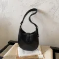 Bolso de hombro hobo negro minimalista para mujer, elegante bolso de silla de montar de cuero. - Sin colgante / Negro