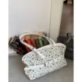 Vintage τσάντα tote από μαλλί με τύπωμα αστέρια λευκή μεγάλη τσάντα ώμου μοντέλο. - Λευκό