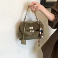 Olive green suede handbag for women, stylish minimalist shoulder and crossbody bag. - Green With Charm