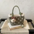 Vintage Wildleder Pünktchen Handtasche mit Plüschbesatz und süßem Welpen Anhänger Herbst - Mit Anhänger / Grün