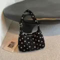 Bolso de hombro de ante con lunares negros, elegante bolso retro vintage para mujer. - Sin colgante / Negro