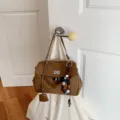 Stylish brown suede women handbag large capacity casual shoulder crossbody bag with cute charm. - Brown with Charm