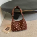 Bolso de hombro vintage marrón de lunares de ante elegante bolso casual para mujer - Sin colgante / Café