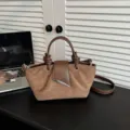 Retro suede handbag for women, casual brown shoulder crossbody tote bag with stylish flap design. - No Pendant / Brown