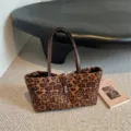 Bolso tote de ante leopardo, bolso de hombro retro grande con asas de cuero marrón. - Sin colgante / Estampado de leopardo