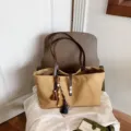 Retro Large Capacity Canvas Tote Bag Casual Shoulder Bag with Tassel Pendant SKU - With Pendant / Khaki