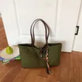 Vintage large capacity canvas tote bag for women minimalist shoulder bag everyday use - With Pendant / Green
