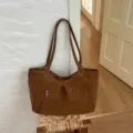 Brown PU leather shoulder tote bag, casual daily commuting handbag with zipper pocket. - No Pendant / Brown