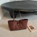 Bolso tote de hombro grande de ante marrón estilo vintage informal para mujer, elegante. - Sin colgante / Café
