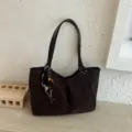 Autumn winter large capacity women underarm tote bag casual shoulder commuter dark brown - With Pendant / Red Brown