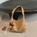 Autumn winter vintage polka dot suede shoulder bag large capacity hobo cross body bag - With Pendant / Khaki
