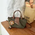 Retro niche texture handbag women suede tote bag versatile single shoulder messenger bag - With Pendant / Green