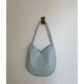 Bolso de hombro de cuero trenzado azul claro, bolso hobo minimalista para uso diario. - Sin colgante / Azul