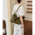 Bolso de Hombro Tejido Verde Oliva Vintage Hobo Bolso Elegante de Cuero PU para Mujer - Verde