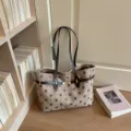 Vintage Polka Dot Suede Tote Bag Large Capacity Casual Shoulder Handbag Brown - No Pendant / Khaki