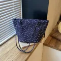 Retro donkerblauwe bloemenprint shopper, stijlvolle schoudertas variante voor dagelijks. - Stijl Zonder Hanger / Blauw