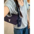 Chic dark purple shoulder bag for women, minimalist underarm handbag with knotted strap. - Navy Blue