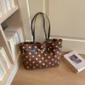 Vintage polka dot suede tote bag for women, large capacity autumn winter single shoulder handbag. - No Pendant / Brown