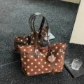 Brown polka dot suede tote bag, retro large capacity shoulder handbag for autumn and winter. - With Pendant / Brown
