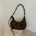 Bolso de hombro retro de ante con estampado de leopardo, elegante bolso hobo para mujer. - Estampado de leopardo