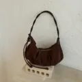 Bolso de hombro retro de ante marrón para mujer, bolso hobo minimalista de estilo otoño. - Café