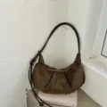 Bolso de Ante Marron Vintage Chic Bolso de Hombro para Mujer de Otoño Estilo Retro - Verde