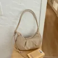 Retro suede hobo shoulder bag for women, minimalist dumpling bag design in stylish khaki color. - Apricot
