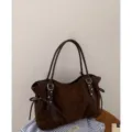 Bolso tote de ante marrón para mujer, bolso de hombro grande y elegante para otoño y trabajo diario. - Sin colgante / Café