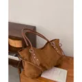 Bolso shopper de ante marrón para mujer, bolso de hombro grande, bolso casual para uso diario. - Sin colgante / Marrón