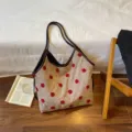 Bolso tote de hombro retro de ante sintético con lunares de felpa casual elegante de mujer - Caqui (Sin Colgante)