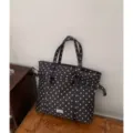 Bolso tote casual de lona con lunares de gran capacidad para mujer, elegante bolso de hombro. - Sin colgante / Negro