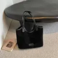 Bolso tote de ante negro para mujer, bolso de hombro retro de gran capacidad, bolso casual. - Sin colgante / Negro