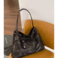 Bolso de hombro retro con estampado de leopardo para mujer, gran bolso hobo vintage. - Café