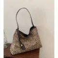 Bolso de hombro retro con estampado de leopardo para mujer, elegante bolso hobo grande. - Marrón Claro