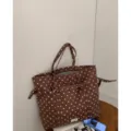 Bolso tote de lona con lunares marrones, bolso de hombro informal de gran capacidad. - Sin colgante / Marrón