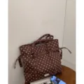 Bolso tote de lona de lunares marrón, bolso de hombro informal de gran capacidad mujer - Sin colgante / Café