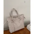Bolso tote informal de gran capacidad en lona con lunares marrones y detalle de cinta para mujer. - Sin colgante / Albaricoque