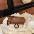 Retro Brown Woven Cylindrical Shoulder Crossbody Bag Pillow Bag Daily Casual Handbag - Brown