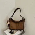Women's Suede Shoulder Bag Fall Winter Fashion Retro Underarm Bag Casual Crossbody Handbag - Yellowish Brown with Pendant