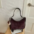 Autumn winter brown suede shoulder bag underarm minimalist hobo tote bag for women daily use. - Coffee With Bear Pendant