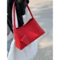 Bolso de hombro trenzado rojo para mujer, elegante bolso de axila de cuero elegante. - Rojo